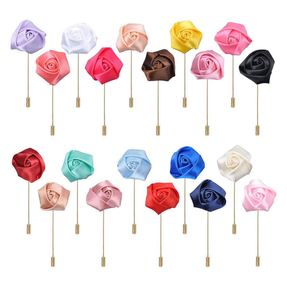 20 Pieces Elegant Rose Flower Men’s Lapel Pins Handmade Satin Flower Boutonni…