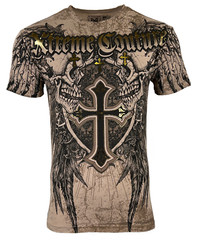 Xtreme Couture By Affliction Men’s T-Shirt INHUMAN SKULLS Biker Sand S-5XL