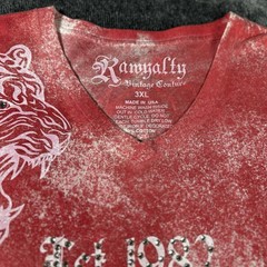Rawyalty Couture T-Shirt Mens 3XL Red Silver Foil Rhinestone V-Neck Streetwear