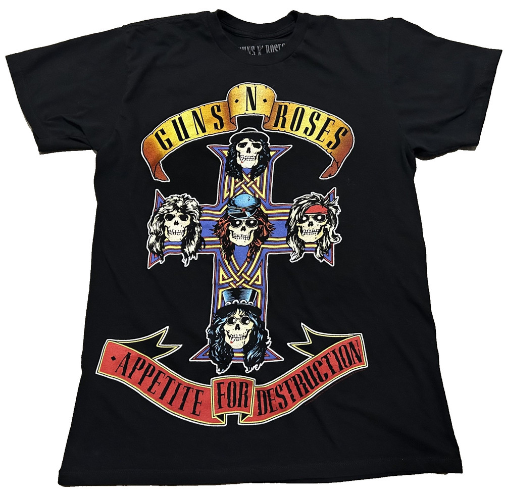 GUNS N’ ROSES APPETITE FOR DESTRUCTION CROSS LOGO T-SHIRT Size Medium