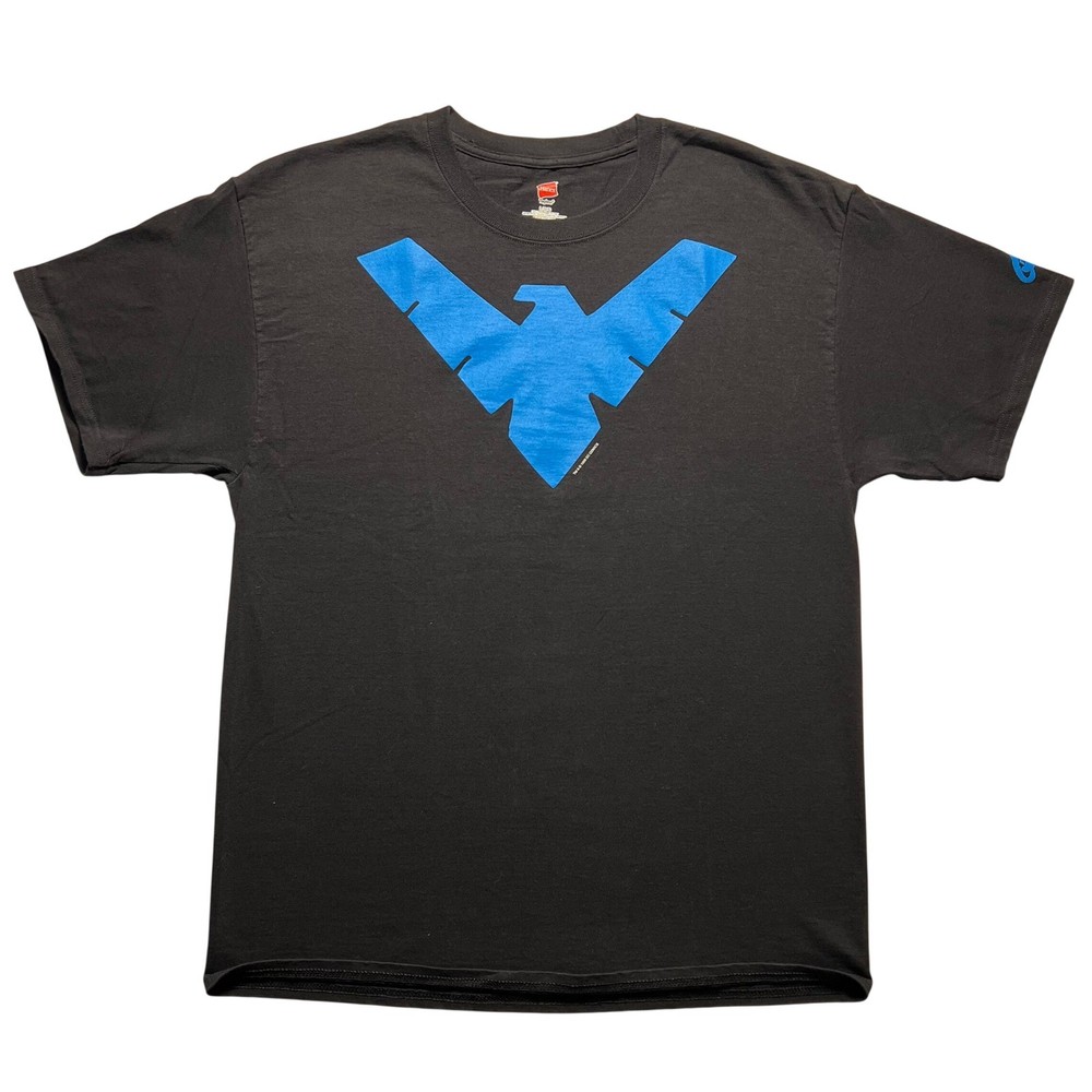 Vintage 1999 Nightwing DC Comics T Shirt Mens Large Black Graphitti Hanes Logo