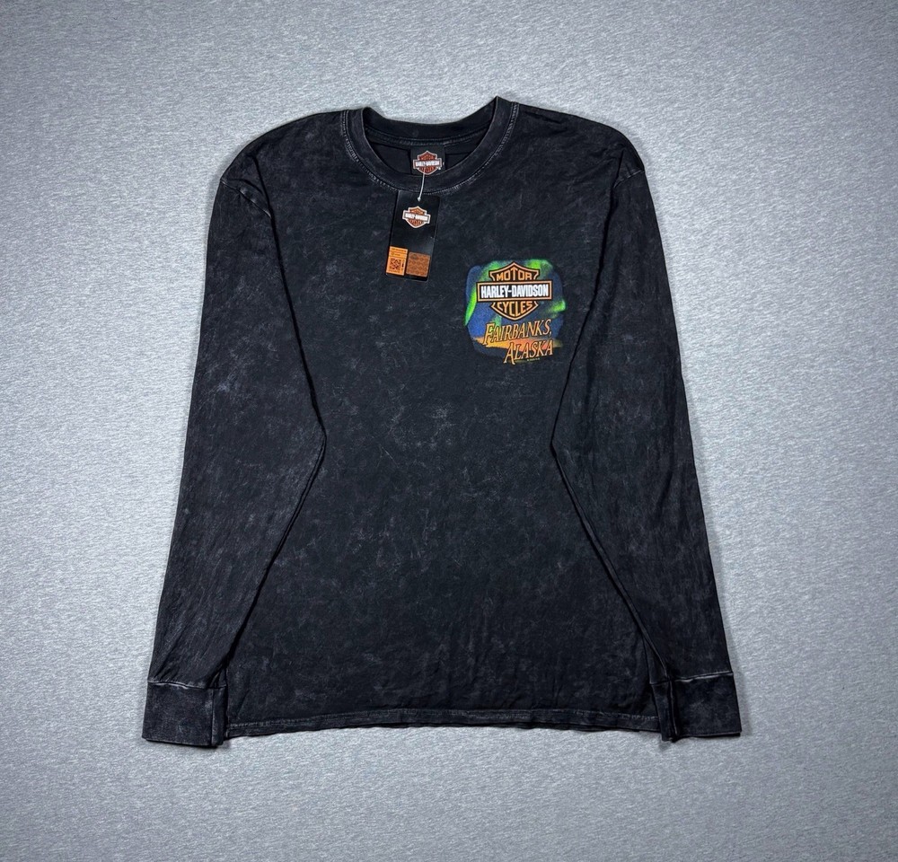 Harley Davidson Long Sleeve Shirt Fairbanks Alaska Northern Lights Mens L NWT