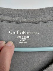 Croft & Barrow Mens Gray Easy Care Crew Ribbed Short Sleeve T-Shirt Size XXB