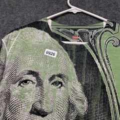 Dollar T-shirt Adult Size Large Green Short Sleeve Mens Graphic Print Y2K