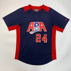 New Era ABA Baseball Jersey Mens M Medium Navy Blue Red Henley Short Sleeve
