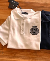 Dolce&Gabbana Men T shirt Pique Cotton Polo Neck Silver Embroidery T-shirt