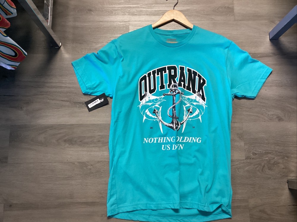 OUTRANK LOGO TAHITI BLUE T-SHIRT MENS LARGE NEW