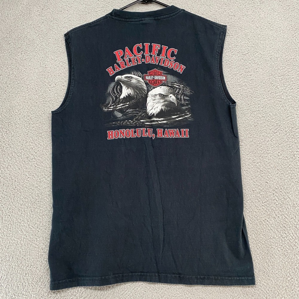 Harley Davidson Tank Mens Large USA Made Y2K Eagles Pacific Patriotic Hawaii