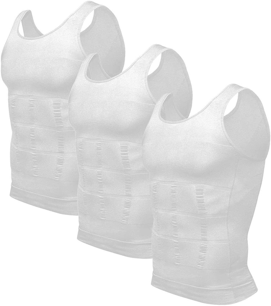 Men’s 3 Pack Compression Shirt Slimming Body Shaper Vest Gym Workout Tank Top