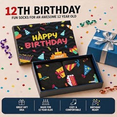 Zmart 12th Birthday Socks Gift Box – Celebration for 12 Year Old Boys & Girls