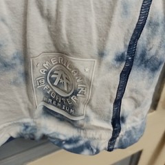 American Fighter Tie Dye Shirt Large Blue White Front Back Hits WN137