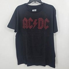 AC/DC Band T-Shirt Mens Large Black Red Rhinestone Studded Logo Short Sleeve Tee
