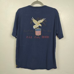 Vintage Y2K Lucky Brand Henley Top Mens Medium Blue Short Sleeve Graphic Eagle