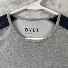 BYLT Basics T-Shirt men’s Medium Drop Cut Lux Short Sleeve Blue Gray Colorblock
