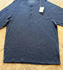 Faherty Cloud Henley T Shirt Mens XXL Navy Blue Heather Long Sleeve $98 NWT