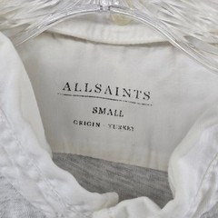 AllSaints Mens Small Henley Shirt Grey Grandad Collar Long Sleeve Ramskull Logo