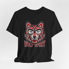 Wolf Spirit T-Shirt | Red & Black Indigenous Formline Wolf Head Tee Shirt