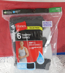 NIP MEN’S HANES VALUE PACK 6 TAGLESS TANKS SZ 2XL GRAY AND BLACK SOFT/BREATHABLE