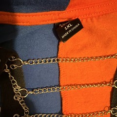 SheIn Teens Graphic Print T-Shirt Blue/Orange Chain Accent Size 1XL
