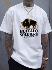 Men’S Black T-Shirt with Buffalo Soldiers Graphic – 100% Cotton