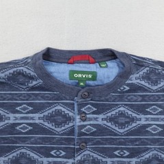 Orvis Shirt Men XL Blue Aztec Southwestern Geometric Henley Pullover Long Sleeve