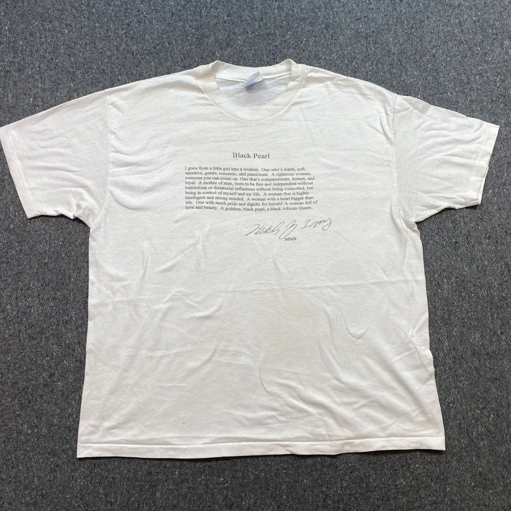 Black Pearl Poem Graphic Shirt Sz XL Mens White Streetwear 90s Mitch Made in USA