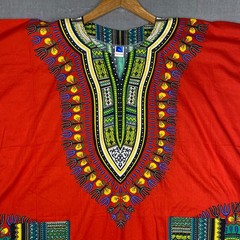Dashiki Style Tunic Unisex XL Red Multicolor 100% Cotton African Art to Wear