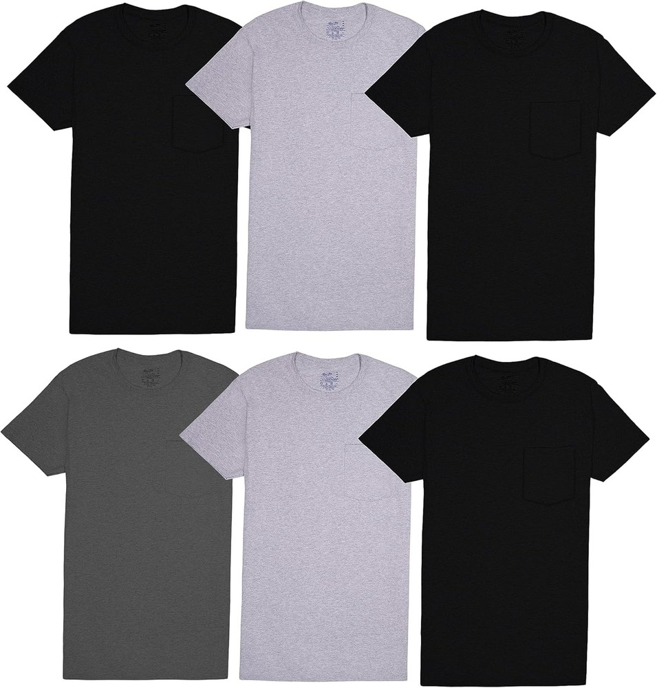 Fruit of the Loom Men’s Pocket Tee Large, Colors May Vary – 6 Pack –