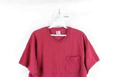 Vintage 90s Streetwear Mens Large Faded Blank Pocket T-Shirt Burgundy Cotton