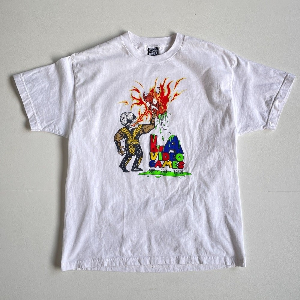Nasty Neckface LA Video Games “Finish Him” Graphic T-Shirt / L / White Cotton