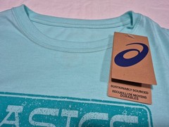 Asics Mens Stripe SS Training Running Gym Sports shirt Sea Green Size Large
