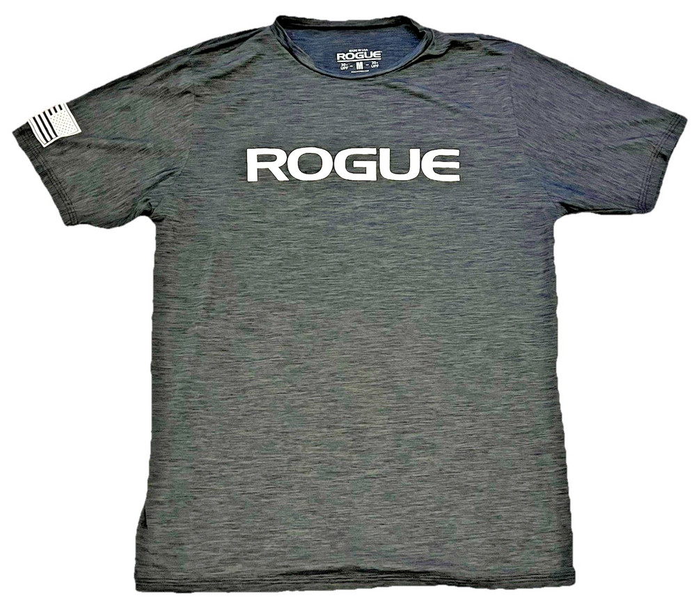 Rogue Fitness Shirt Mens Medium Black Elastic Stretch Short Sleeve Workout USED