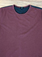 Vince T-Shirt Mens Burgundy Navy Colorblock SS Micro Ribbed Crewneck – L