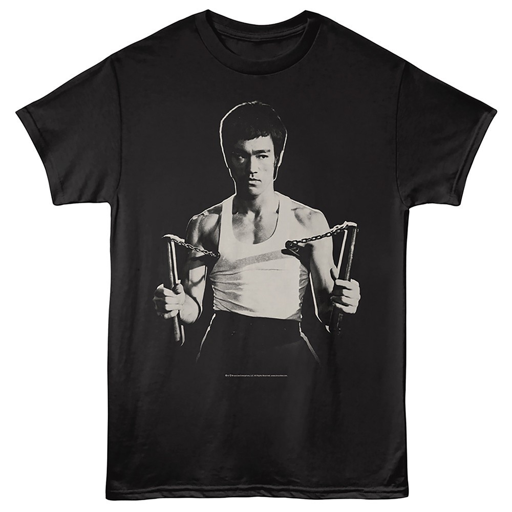Bruce Lee Martial Arts Legend Holding 2 Sets Nunchucks Men’s T Shirt
