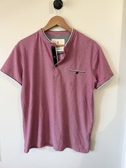 Scott James Shirt Mens Red/pink Henley Grandad Band Blade Collar Large