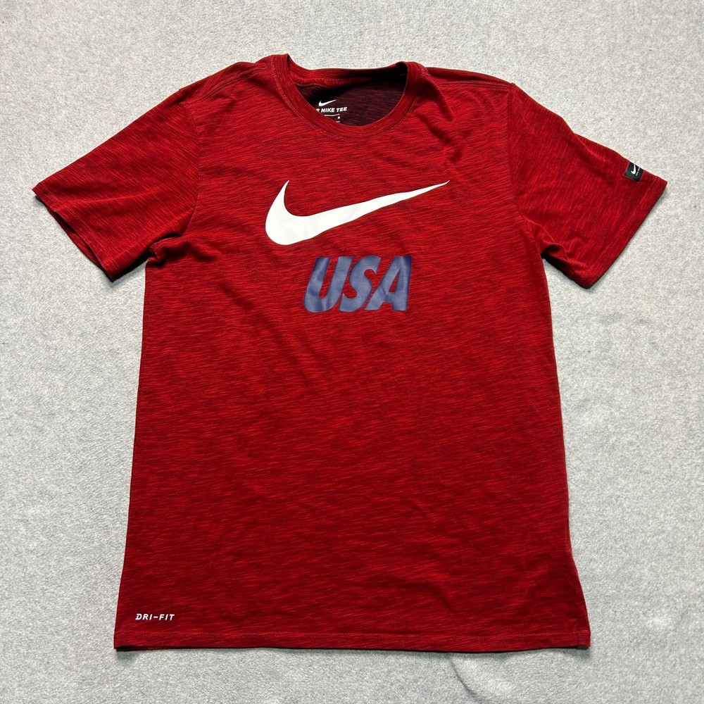 Nike Team USA Shirt Mens Medium Red Athletic Cut Football Dri Fit Olympics