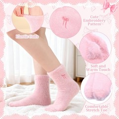 Women Fuzzy Socks Bow Cute Animal Girls Slipper Funny Winter Cozy Warm Sleep