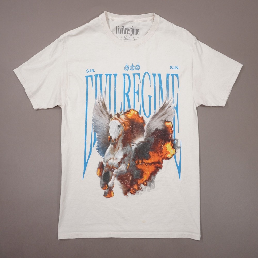 Civil Regime Flaming Pegasus S.I.N. T Shirt Mens Medium Natural Cotton Short Slv