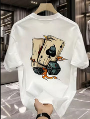 Men’s Poker Print T-Shirt Micro Elastic Breathable Summer Casual Streetwear Tee