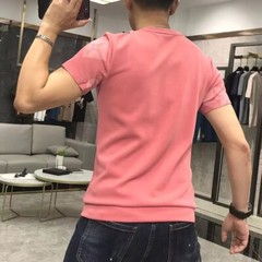Luxury Fashion Men Rhinestone Brown Black Blue Pink Short Sleeve Slim T-Shirt