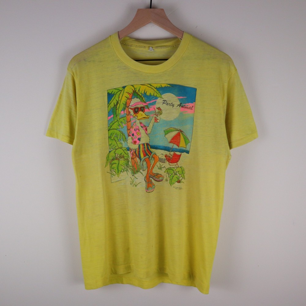 Vintage 80s Party Animal Duck Shirt Single Stitch Adult Large 19.5×27