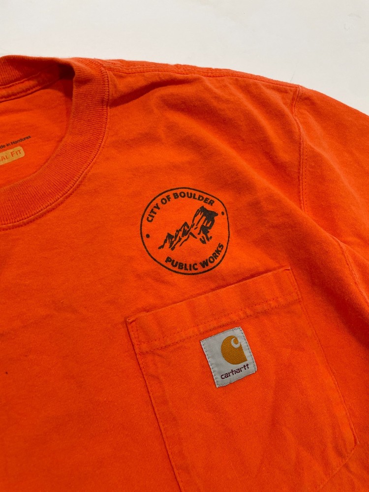 City of Boulder Colorado Public Works Carhartt Tee Men Med Orange K87 Pocket