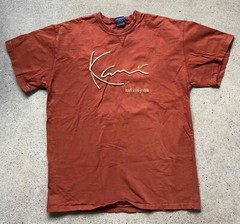 Vtg 90s Karl Kani Jeans T Shirt Metal Plate Gold Embroidered Logo Hip Hop Large