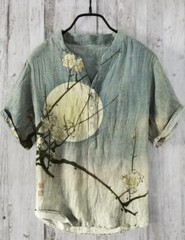 Mens Short Sleeve T-shirt Tops Ladies Cotton Linen Casual Shirt Loose Blouse Tee