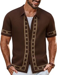 Men’s Vintage Knitted Polo Shirt 70s Style Contrast Color Short Sleeve Casual