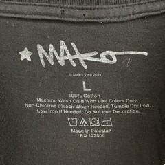 Mako Graphic Print Tee T-Shirt Mens L Black Cotton Short Sleeve Crew Neck Casual