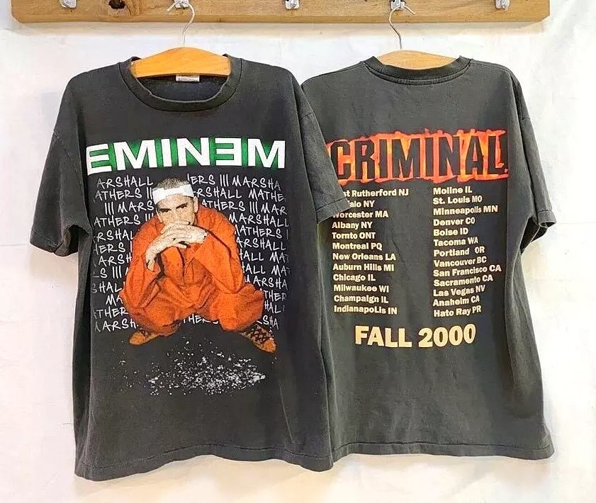 Vintage 90’s Eminem Shirt Criminal Tour 2000 Retro 2 Side Black Unisex Tshirt