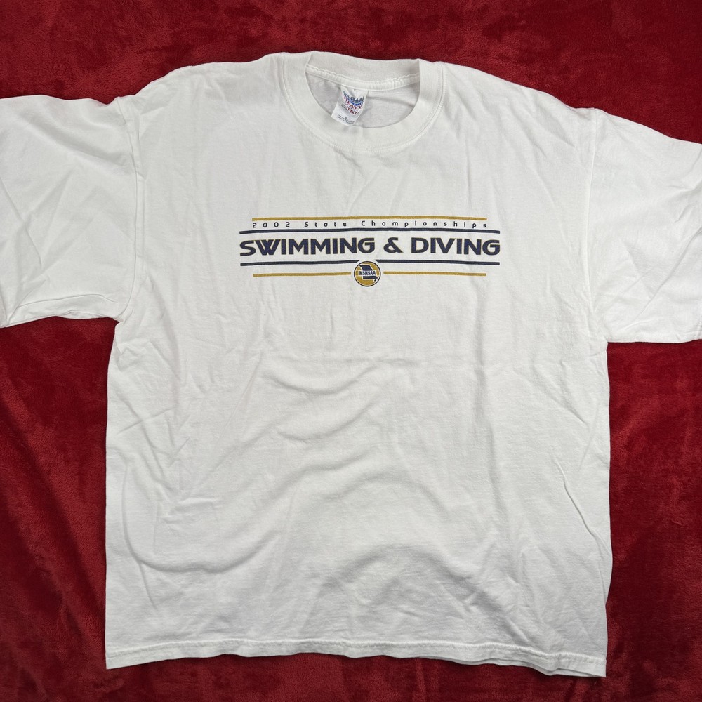 Gildan 2002 State Championships Swimming & Diving T-Shirt Men’s XL White Cotton