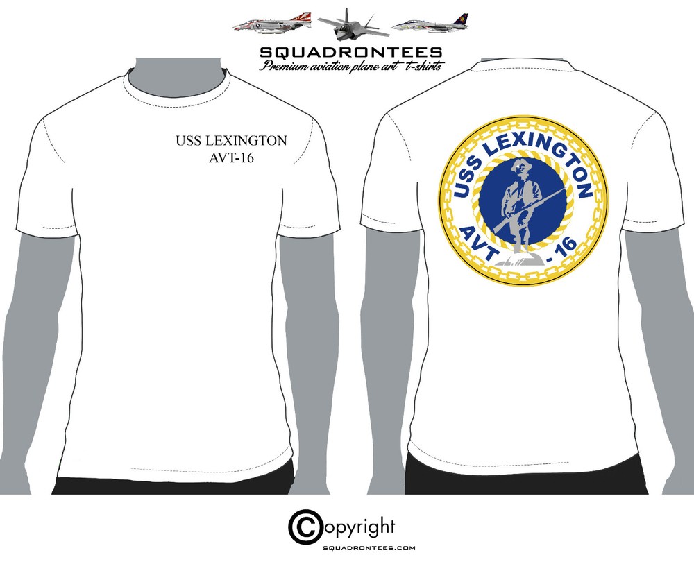 USS Lexington AVT-16 Logo Back Squadron T-Shirt, USN Licensed Product