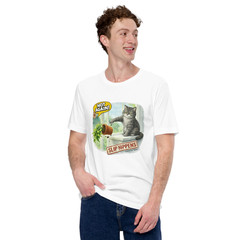 Cat Slip Happens Funny T-Shirt Front Only Random Meme White Silver Unisex